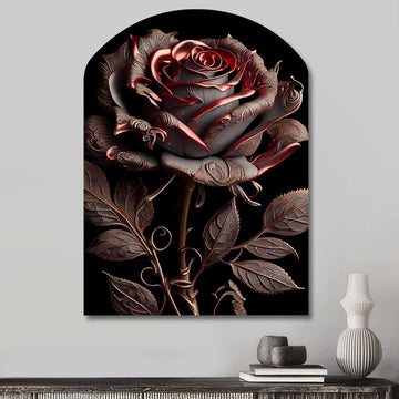 Blossoming Rose In Red And Gray IV - Asymmetric Metal Wall Art